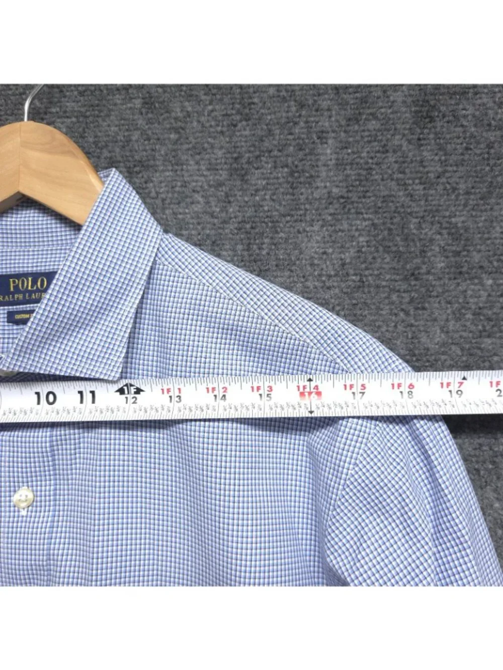 Polo Ralph Lauren Shirt Men 16.5 32 / 33 Custom Fit Button Down Blue Pony Check